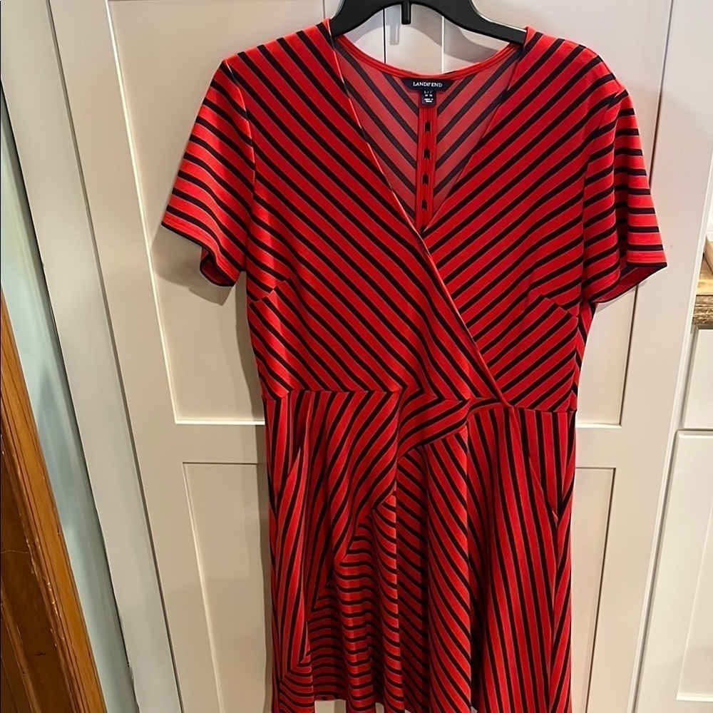 Lands' End Red and Blue A-line Midi Dress